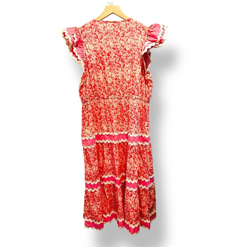 Sail to Sable STS Rose Print Flutter Sleeve Midi Dress Pink White | Size XL NWT - Picture 11 of 16